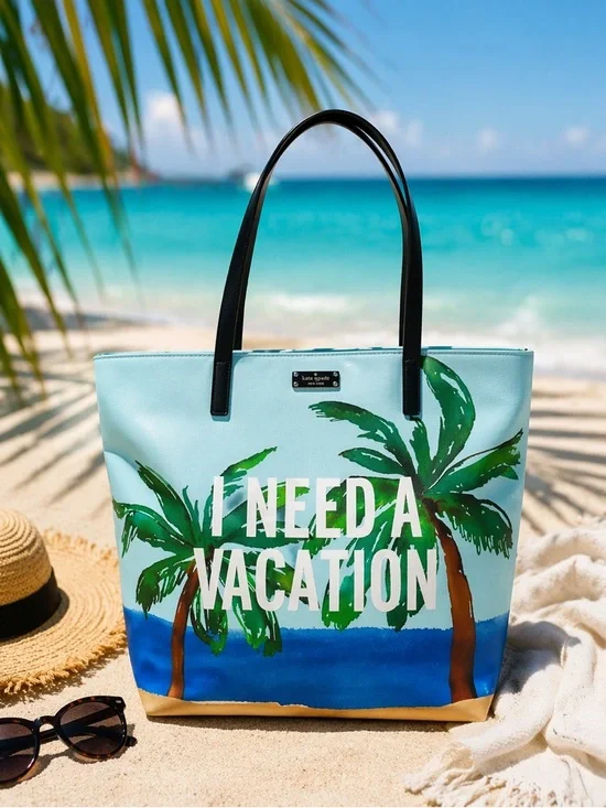Kate Spade Novelty Blue "I Need A Vacation"
MAXI Tote Bag Bon Shopper - Picture 1 of 13